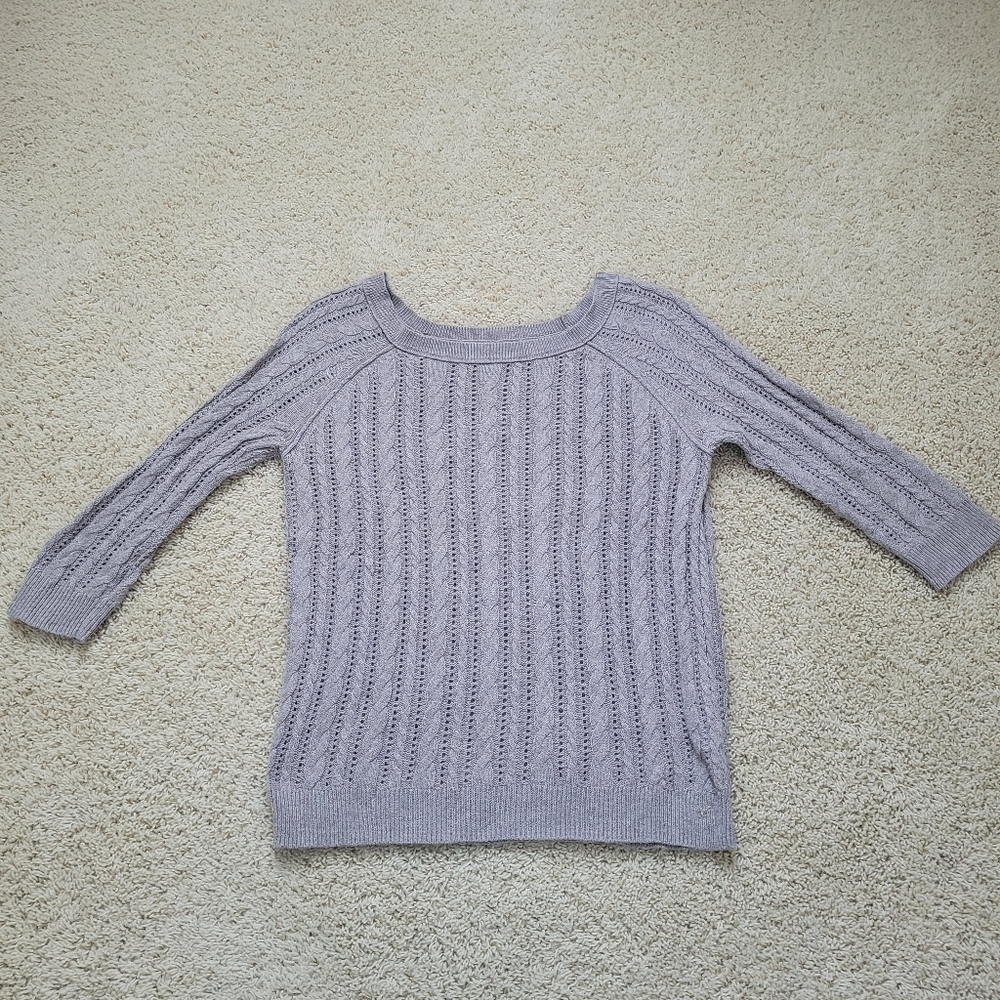 American Eagle Outfitters Oatmeal Tan Open Knit 3/4 Sleeve Sweater XS
